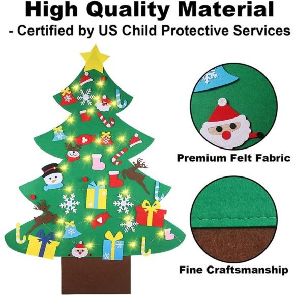 4FT DIY Felt Christmas Tree Set with 36pcs Ornaments 5M 50LED Warm White LED - Picture 2 of 8